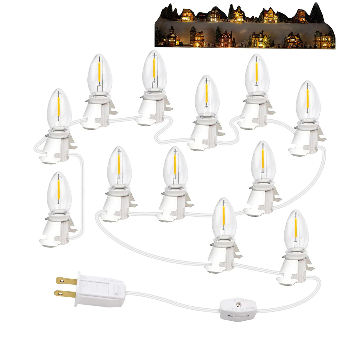 For Christmas Village Houses Craft Decoration Led Light Bulb C7 Cord Clip Lights Christmas Cabin Accessory Cord With 12