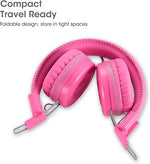 Kids K22 Wired Headphones, Foldable, 5ft Cord, 3.5mm Jack, Pink