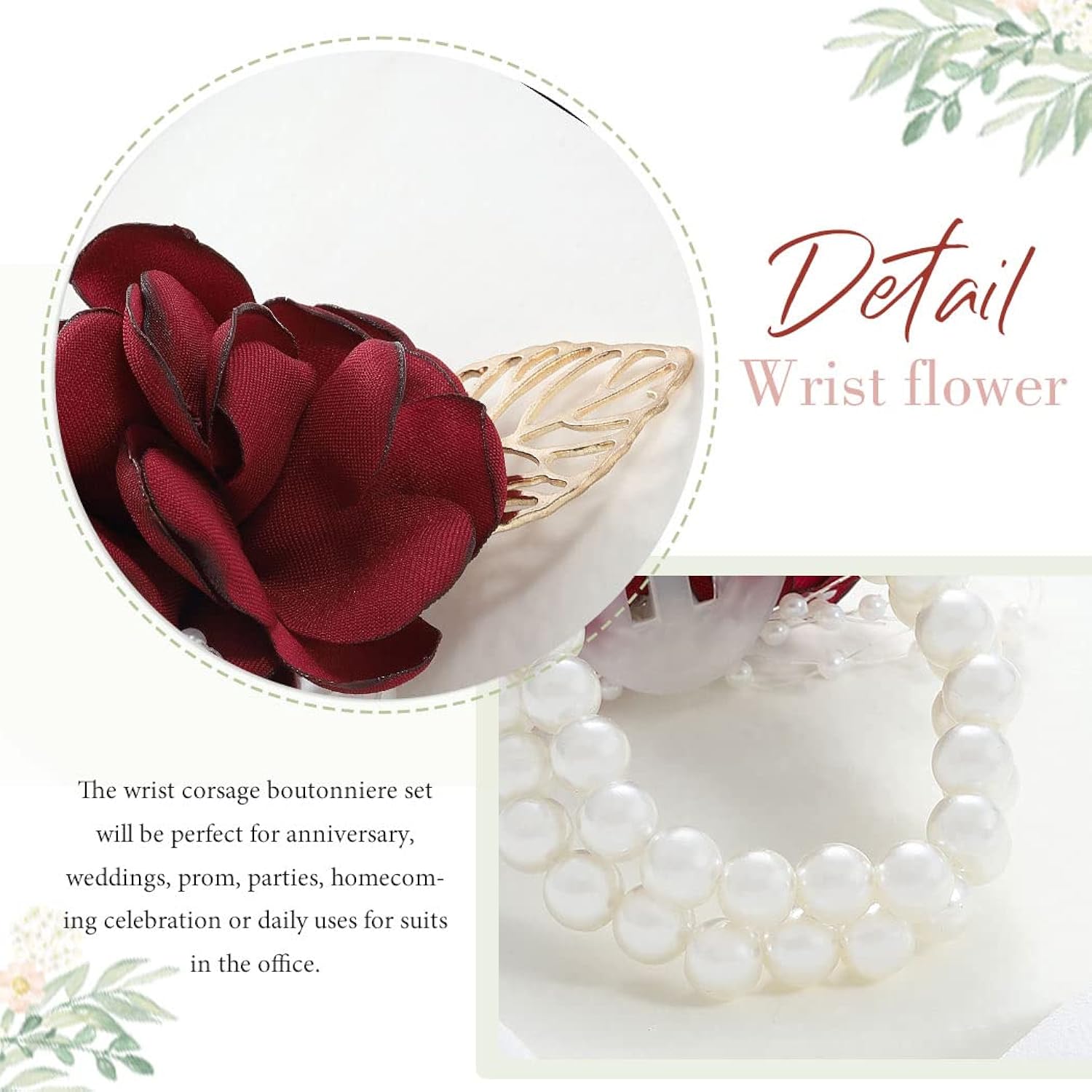 Wedding Bride Rose Wrist Corsage Red Bridesmaids Silk Wrist Flower Flowergirl Hand Floral Decor Bridal Prom Party Accessories For Women And Girls (A- Red)