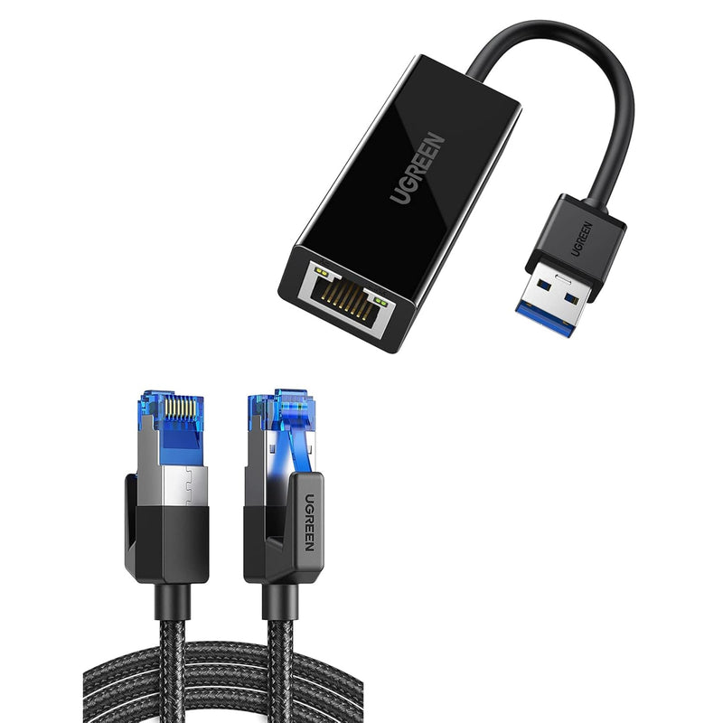 UGREEN Cat 8 Ethernet Cable 40Gbps Bundle with UGREEN USB 3.0 Ethernet Adapter