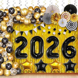 115 Pc 2026 Black Gold New Year Party Set with Balloon Arch and Backdrop