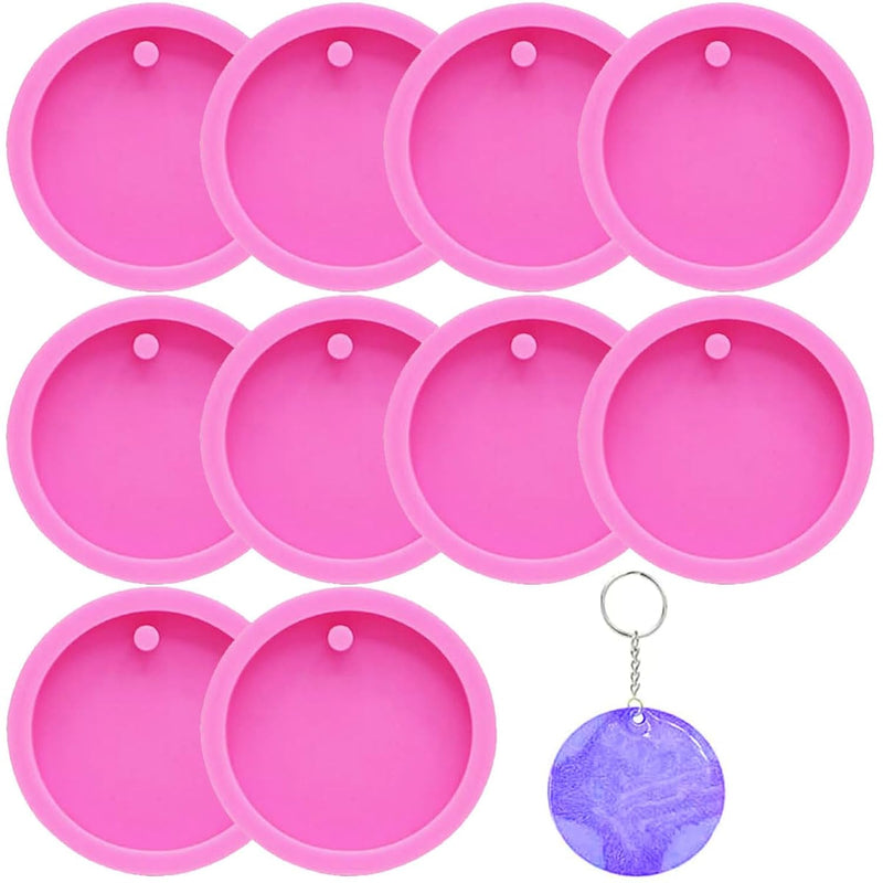 10 Pack Round Keychain Silicone Mold Flat Circle Resin Molds With Hole, Keychain Charms Epoxy Resin Molds Casting Molds For Diy Earrings, Keychain, Pet Tag, Jewelry Making, Crafts Making (2 Inch)