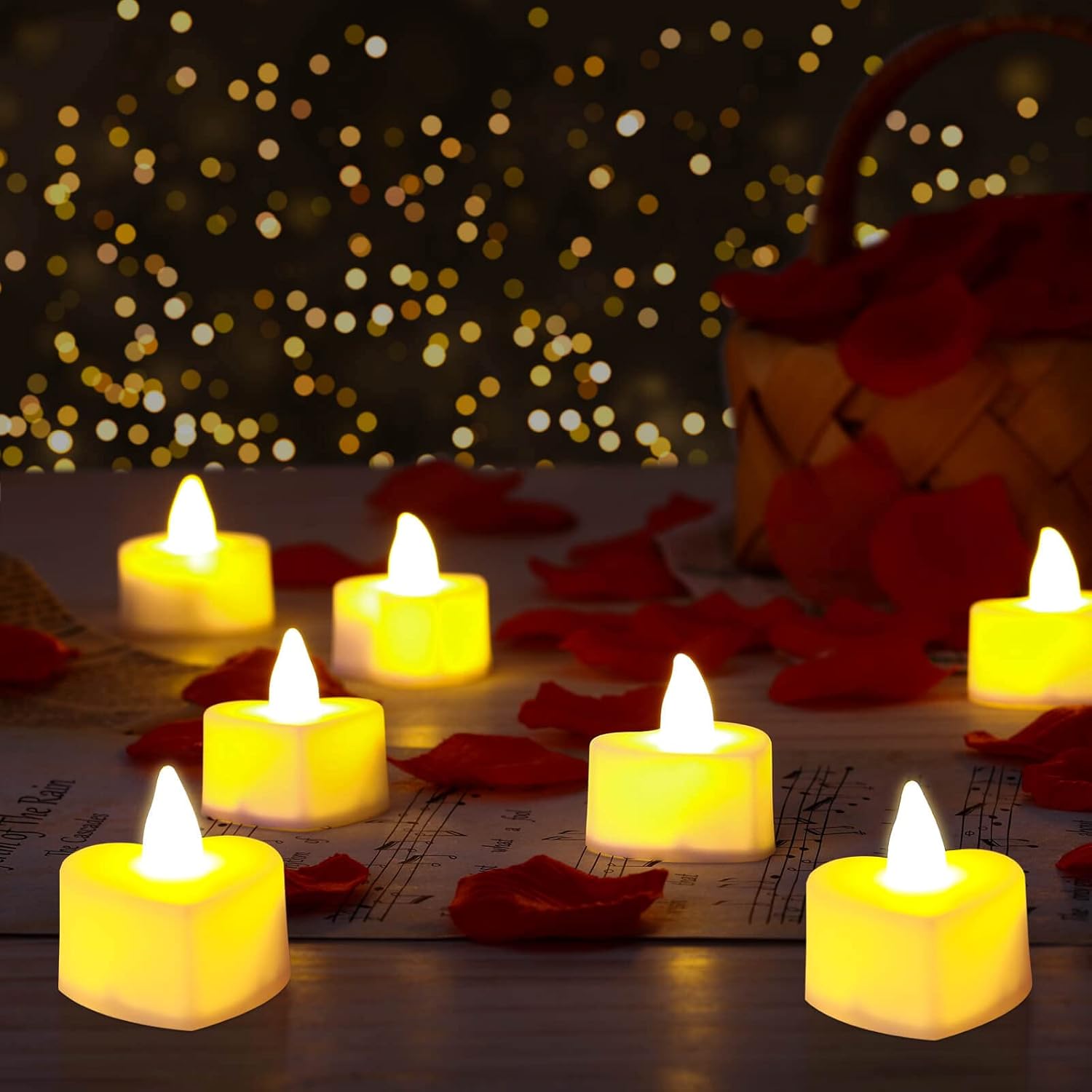 2000 Pieces Artificial Rose Petals With 24 Led Tea Lights Candles, Romantic Decorations Special Night Set For Night, Valentine'S Day, Wedding Anniversary Or Table Décor, Warm White