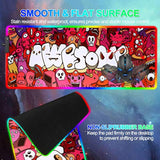 Rgb Gaming Mouse Pad Large Anime Graffiti Non-Slip Rubber Base Mice Keyboard Mat (Red)