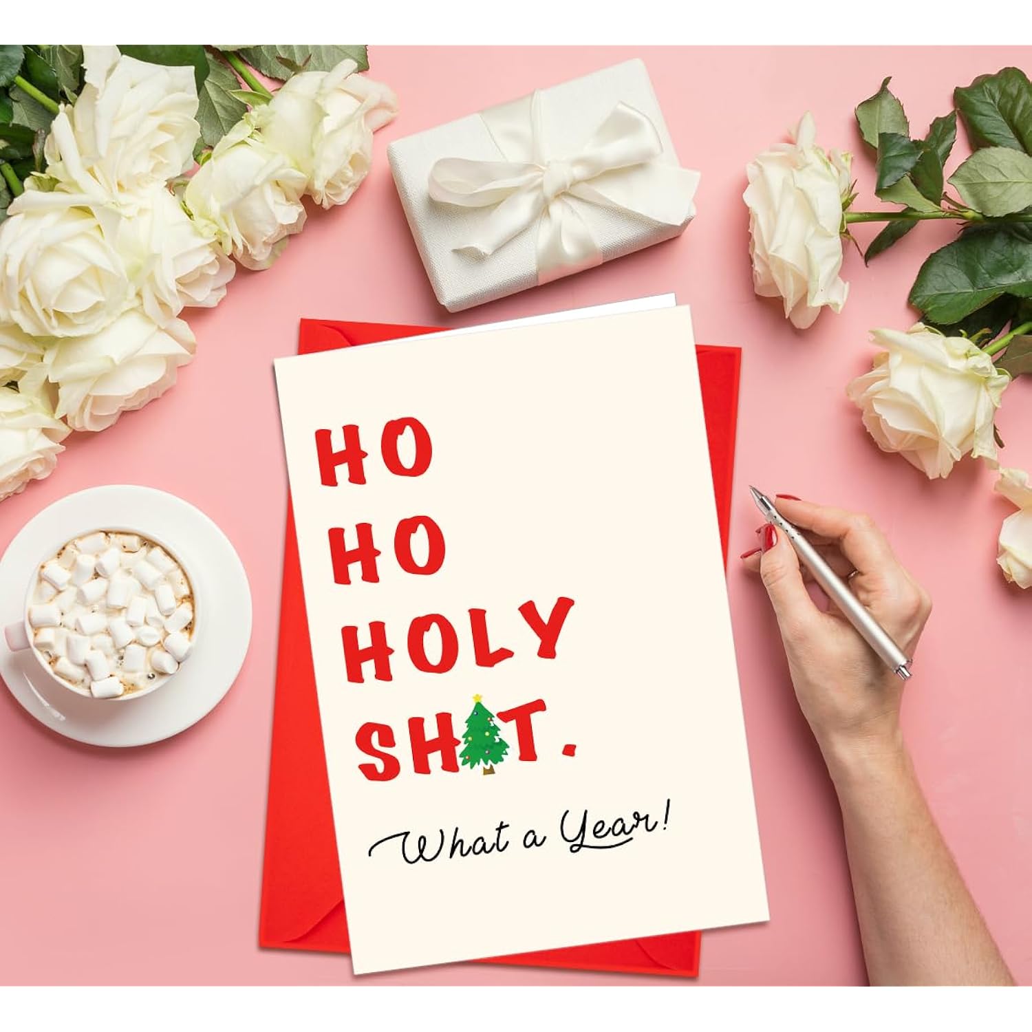 Funny Christmas Card, Merry Christmas Gift, Ho Ho Ho, Holy Shit, What A Year!