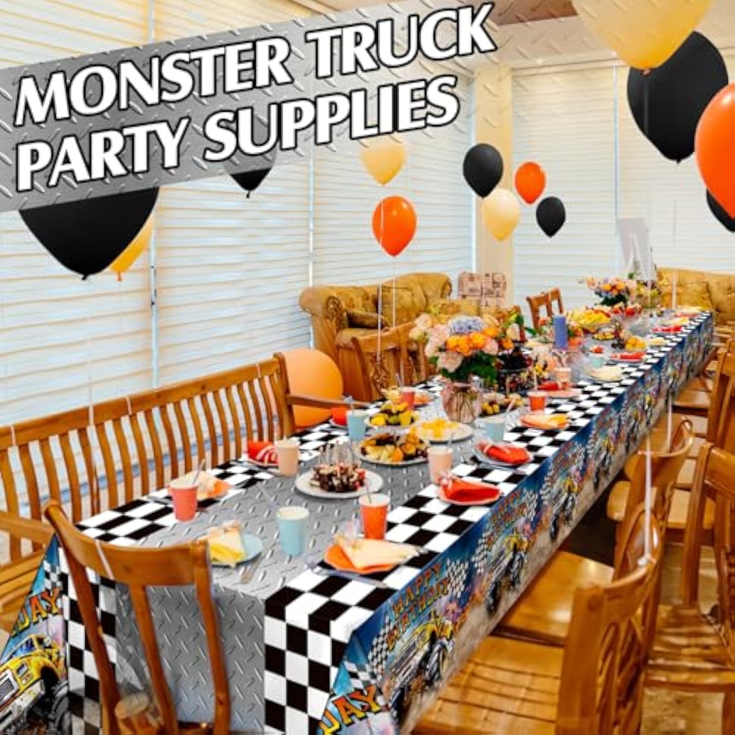 3 Pcs Monster Truck Birthday Party Tablecloths Monster Machine Table Covers Large Plastic Disposable 108 X 54 Inches For Truck Theme Kid'S Boys Birthday Shower Party Supplies
