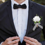 Boutonniere For Men, 2Pcs White Rose Wedding Bouquet Artificial Flowers, Corsage And Boutonniere Set For Groom Groomsmen, Anniversary Celebration Prom Party Formal Events