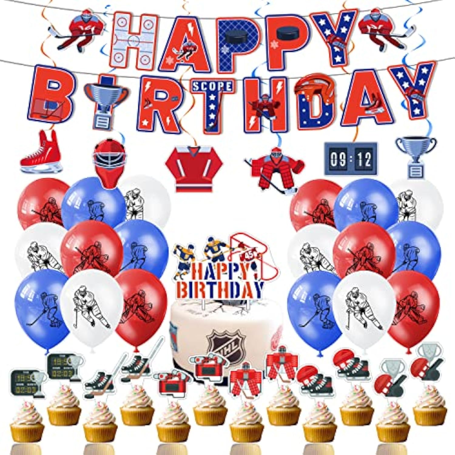Ice Hockey Party Happy Birthday Banner-Hockey/Sports Games/Match Themed Party Decorations Supplies Hockey/Sport Birthday Party Decorations Supplies Favors Decor