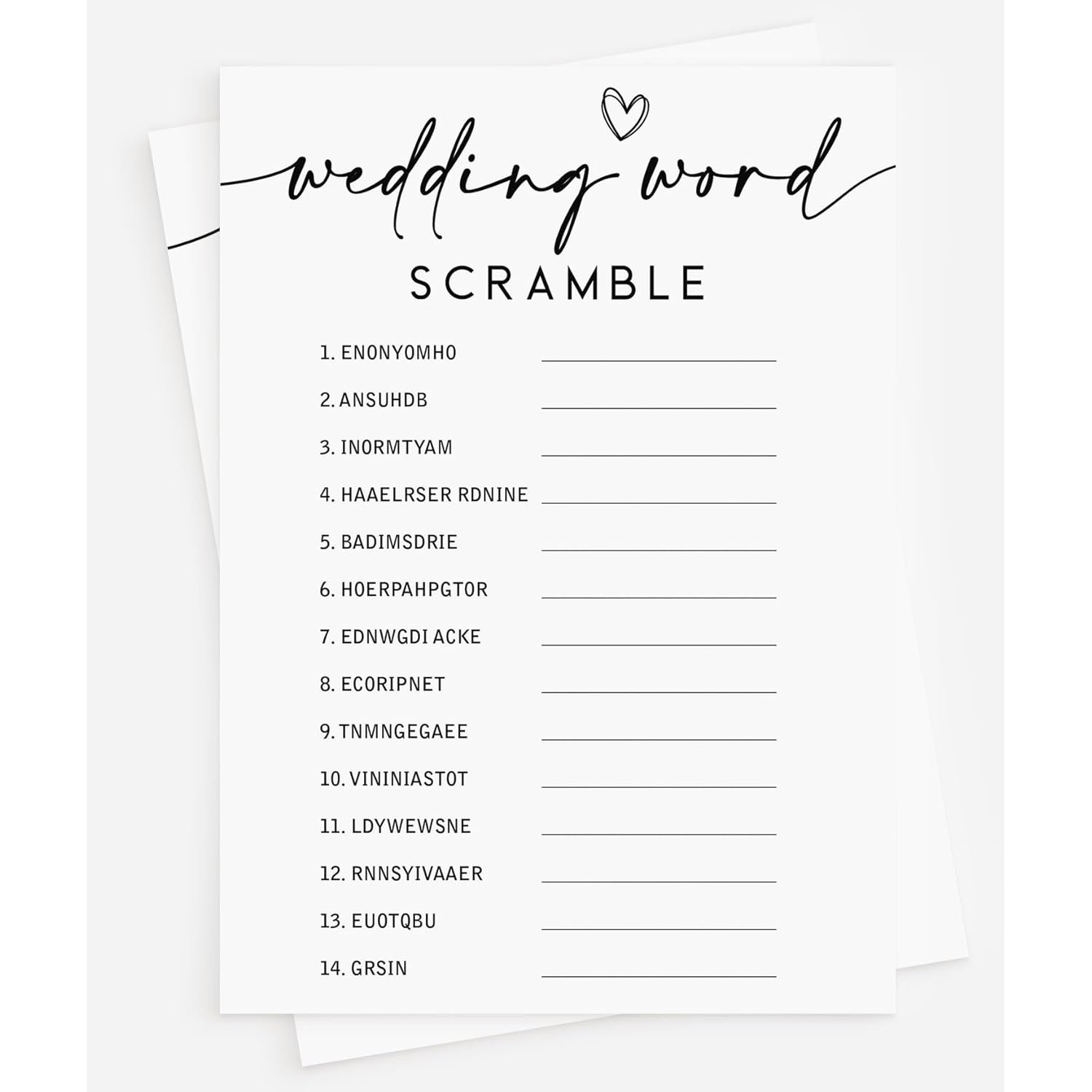 50 Wedding Word Scramble (50-Cards) Fun Bridal Shower Game Activity, Decorations, Engagement Party, Rehearsal Dinner, Minimalist Script