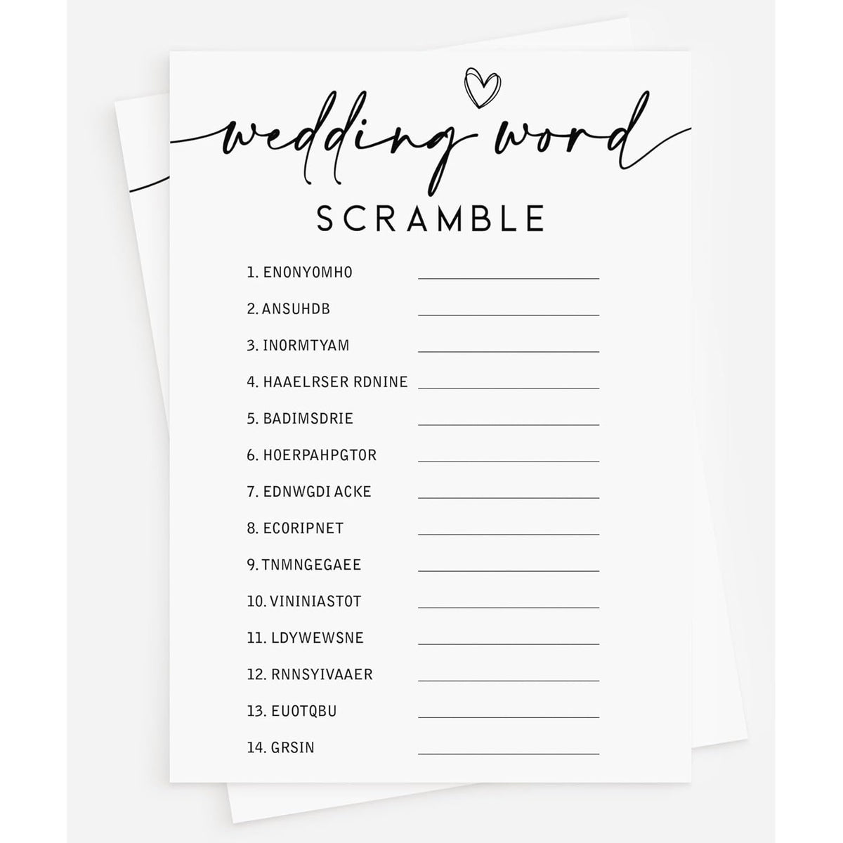 50 Wedding Word Scramble (50-Cards) Fun Bridal Shower Game Activity, Decorations, Engagement Party, Rehearsal Dinner, Minimalist Script