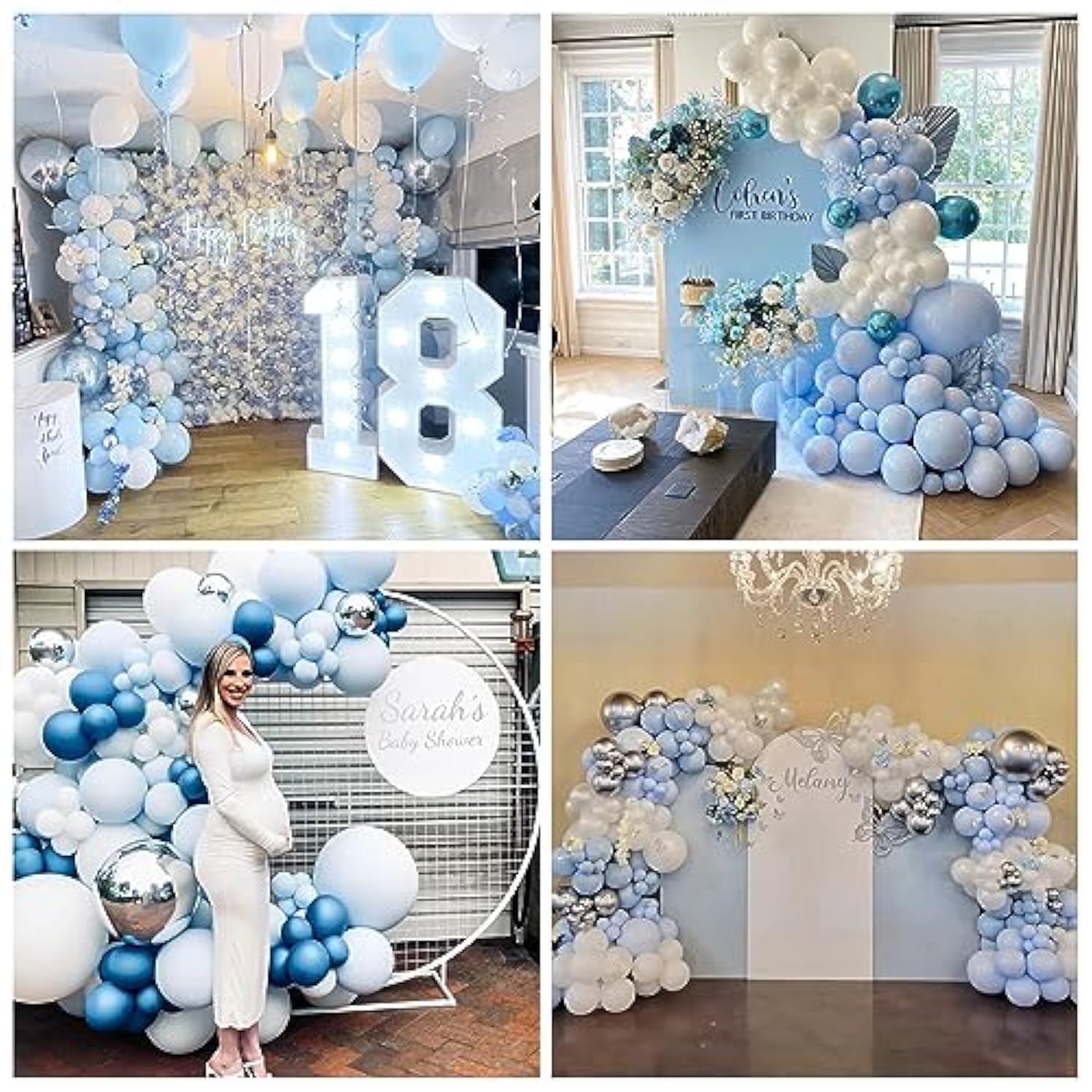 Blue & Silver Balloon Arch Kit: Baby Shower Birthday Party Decor