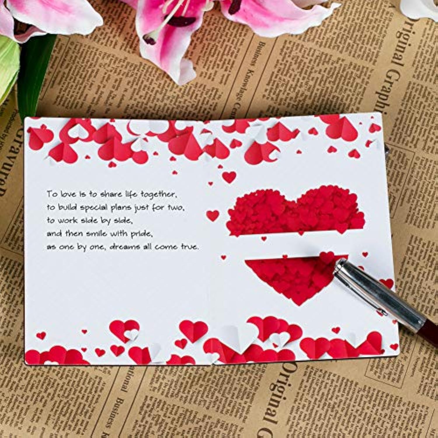 Valentines Day Card For Wife Husband - Wooden Wood Valentines Card For Him Her Boyfriend Girlfriend, 5Th Anniversary Card Gifts For Wife, To My Love Valentine Card W/Heart Envelope