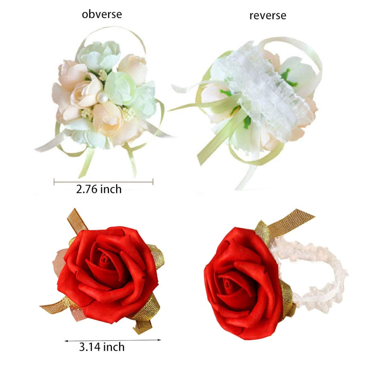 4 Pack Wrist Flower Wristband Girl Bridesmaid Bride Decoration Using Artificial Flowers Lily Rose Champagne Purple Pink Wedding Party Festival Celebrations Wrist Ribbon