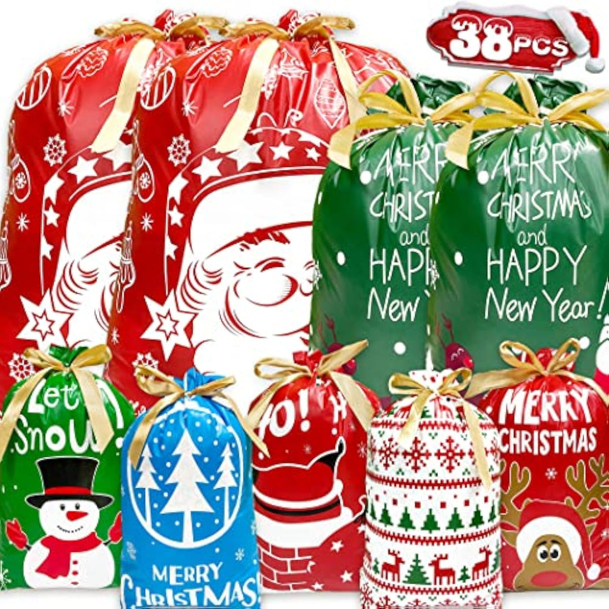 Christmas Drawstring Gift Bags 38Pcs Christmas Bags For Gifts With Drawstrings Large Drawstring Christmas Gift Bags Assorted Sizes Christmas Wrapping Bags Christmas Gift Bags With Drawstring 3 Sizes And 7 Designs