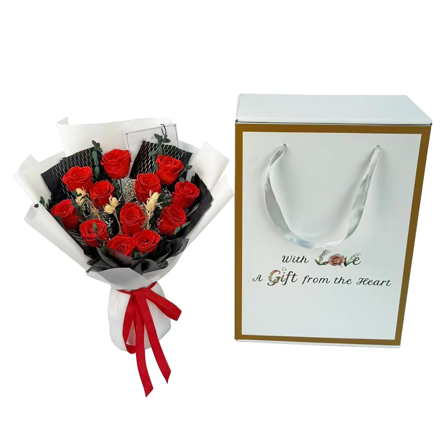 Preserved Flower Eternal Rose Bouquet,12 Forever Flowers In Gift Box,Romantic Gift For Women,Valentine'S,Mother'S Day Gift(Red, 12 Rose)