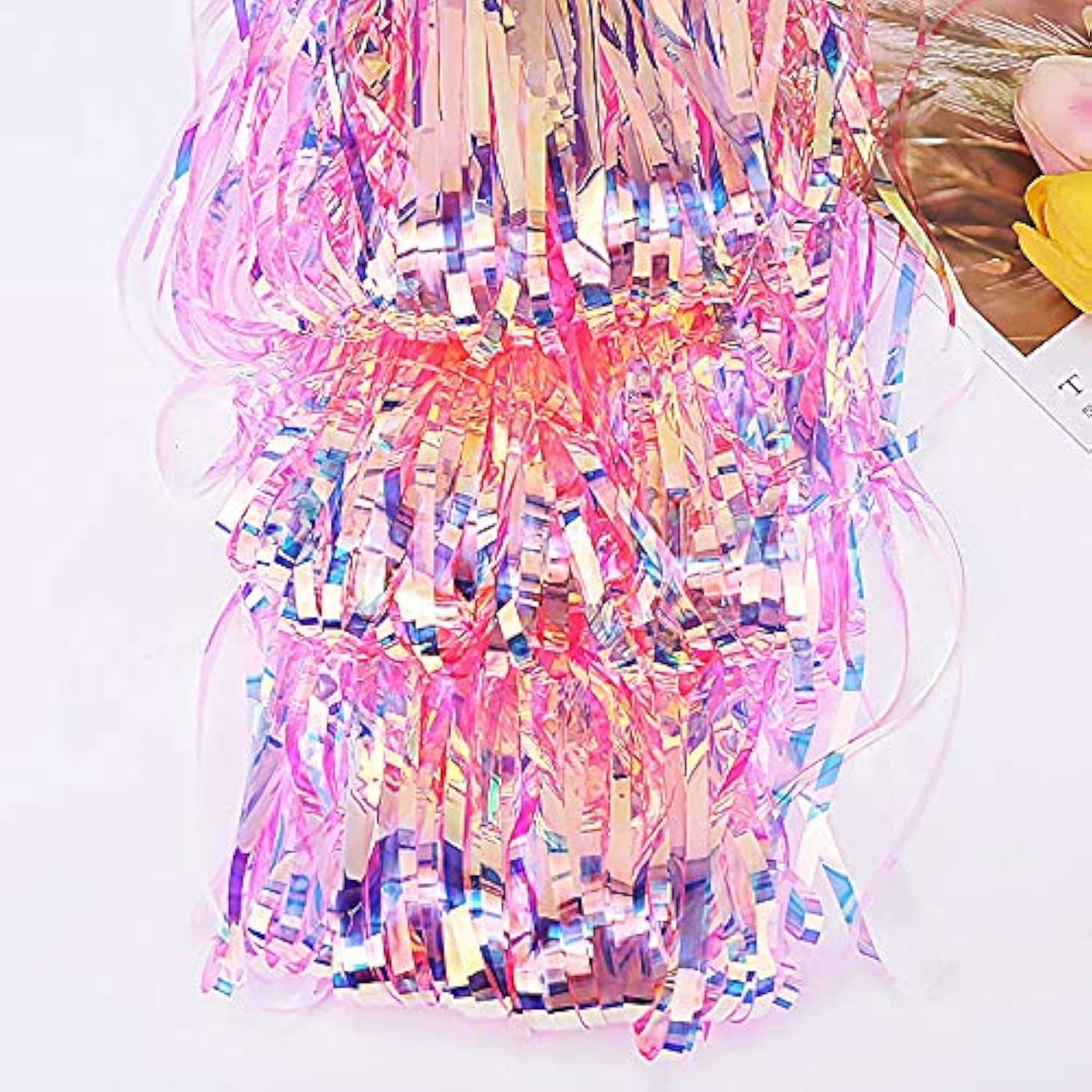 2-Pack Pink Orange Holographic Fringe Curtains 6.6x8.2 ft for Party Backdrop Decor
