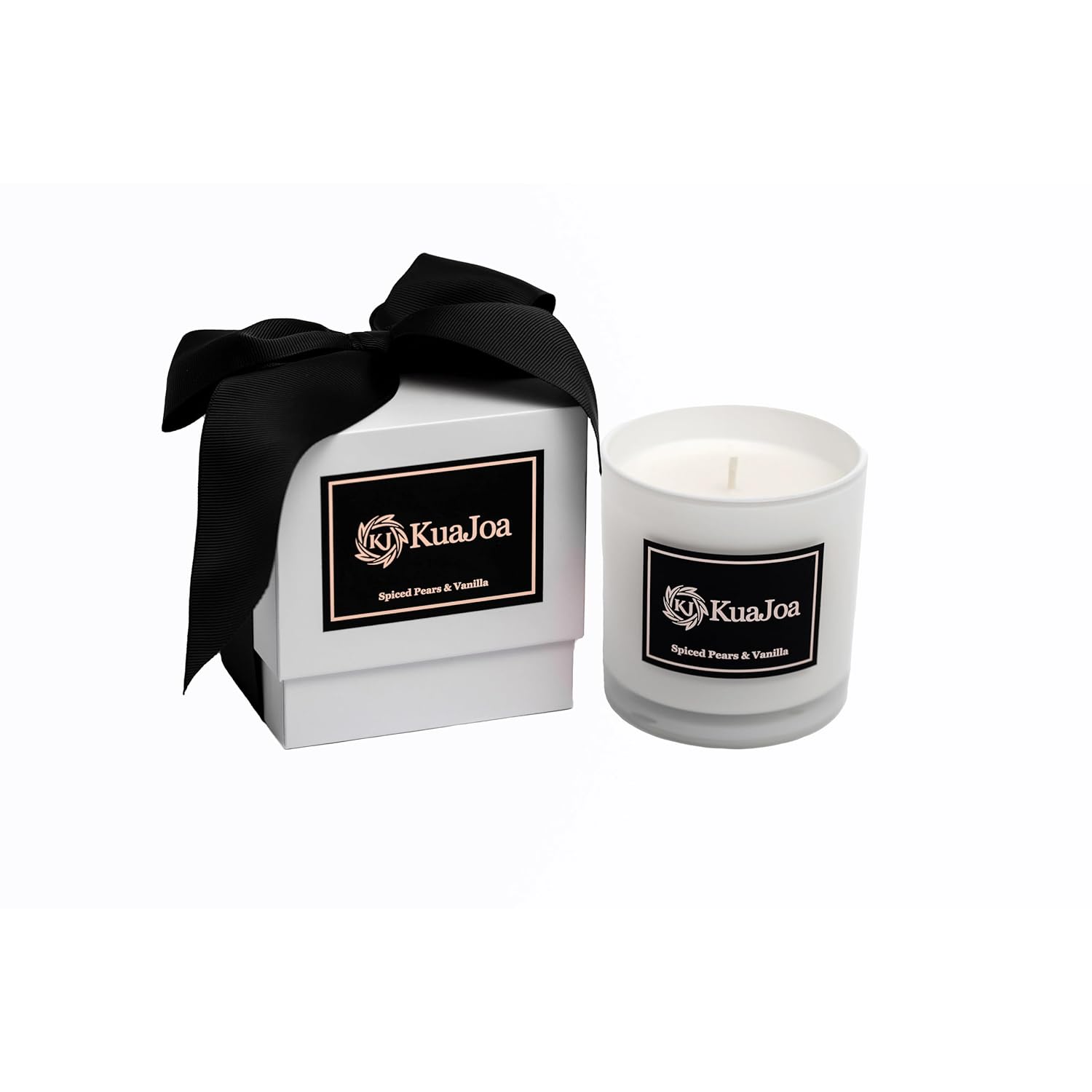 Spiced Pears & Vanilla Scented Soy Blend Candle, White Glass Jar, Premium Fragrance With Black Gift Box, Long-Lasting 50 Hour Burn Time