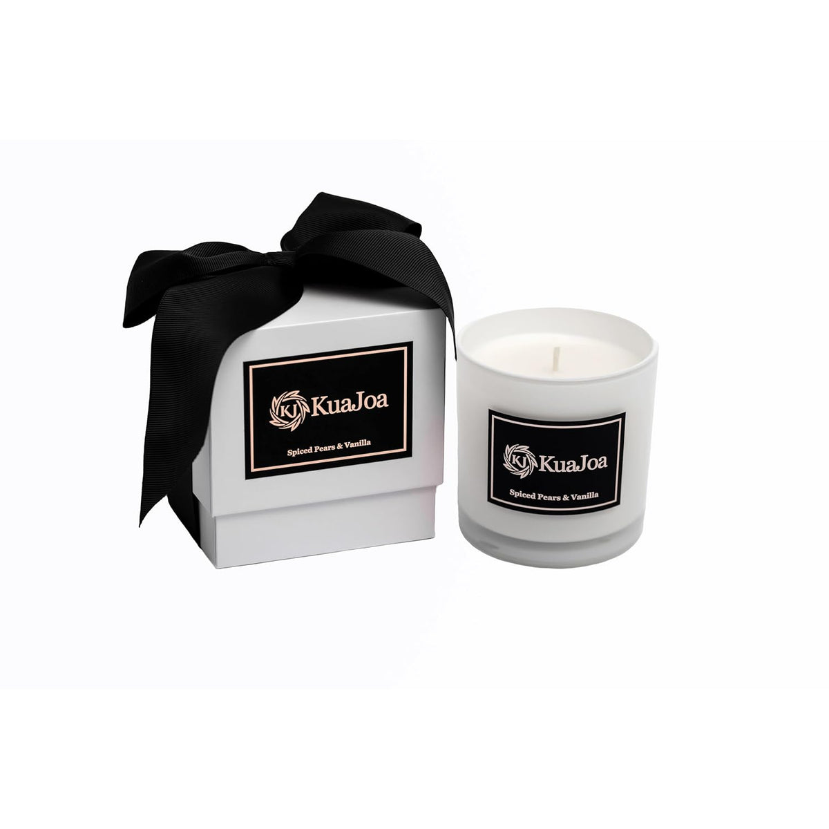 Spiced Pears & Vanilla Scented Soy Blend Candle, White Glass Jar, Premium Fragrance With Black Gift Box, Long-Lasting 50 Hour Burn Time