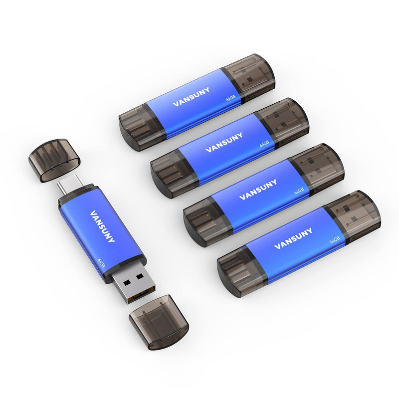 64Gb 5 Pack Usb Type-C Flash Drives 2-In-1 Dual Flash Drive Usb A + Usb C Otg