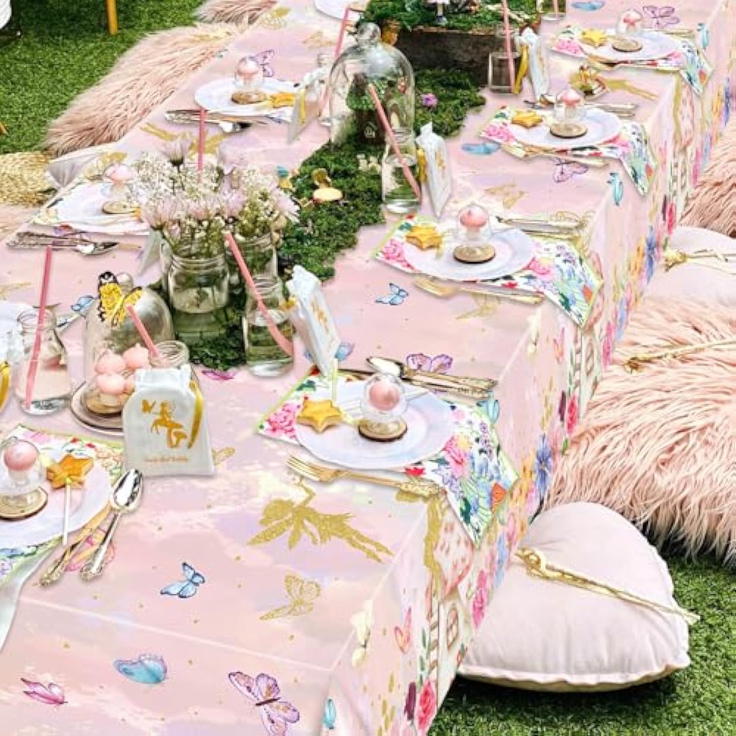 4Pcs Fairy Tablecloths - Fairy Birthday Party Table Cover, Colorful Rectangular Spring Floral For Princess Flower Fairy Party Supplies, 51 X 86.6 Inch