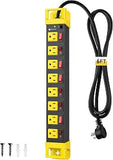 6FT Heavy Duty Metal Power Strip 8 Outlets Individual Switches 1200J Surge Protector