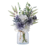 Fake Flowers With Vase, Faux Flowers In Vase, Blue White Silk Dahlia Artificial Flowers Bulk Arrangements For Home Decor For Living Room Bathroom Office Table Centerpiece Shelf Decoration
