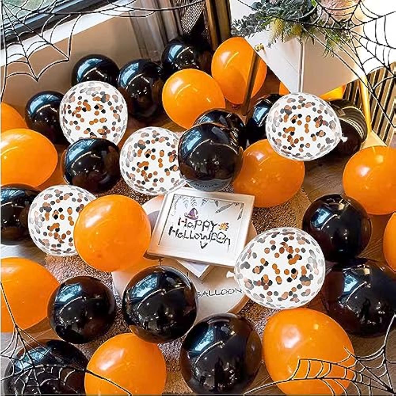 Orange & Black Confetti Balloon Set - 50 Piece Halloween Party Decoration