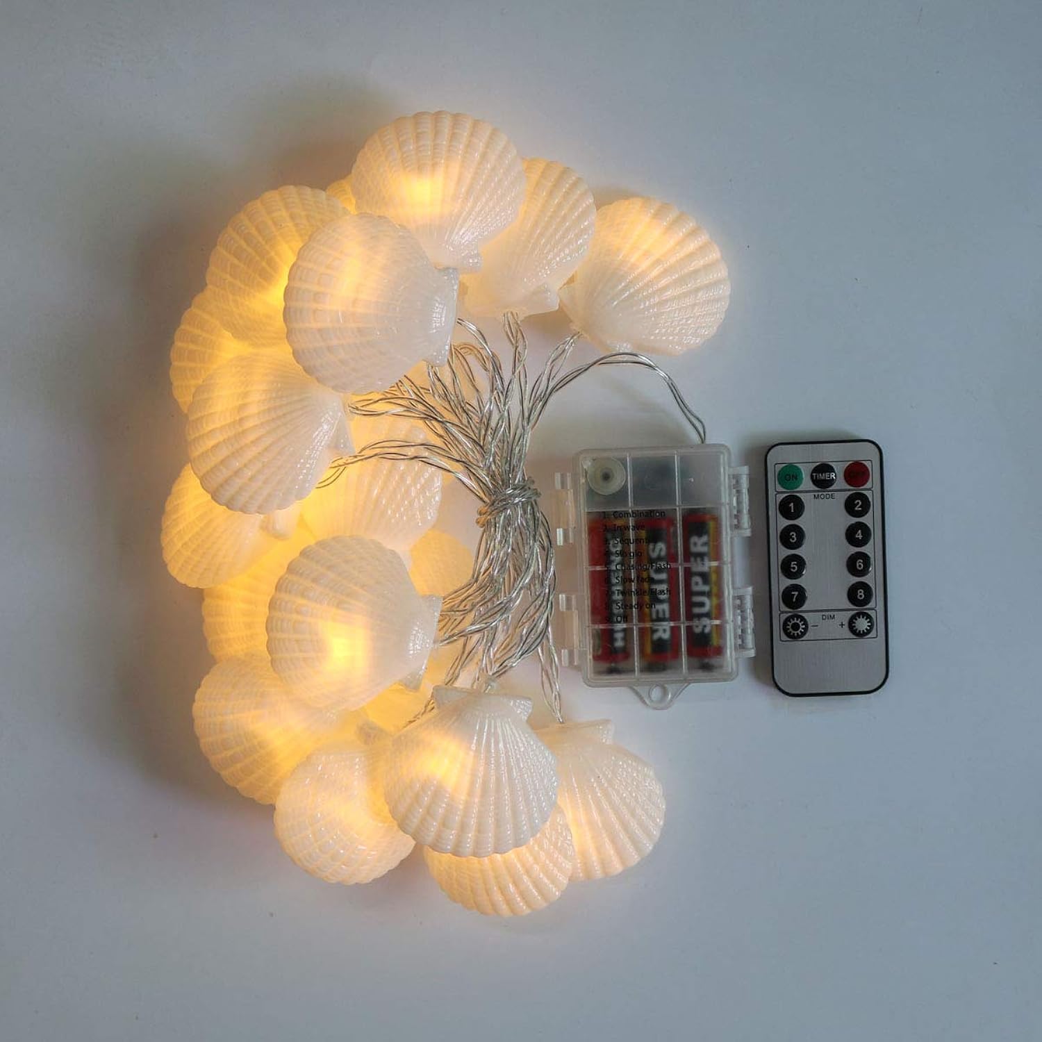 Remote Shell String Lights, 10 Ft Shell Shapped Light With 20 Leds, Battery Powered Sea Shell String Lights For Christma