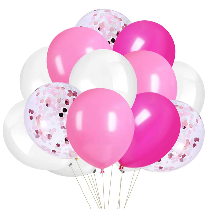 Pink Confetti White Balloons, 50Pcs 12 Inch Latex Balloons For Birthda