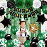 Birthday Decorations For Men Green And Black Party Decorations For Boy Happy Birthday Banner Fringe Curtains Confetti Latex Balloon Foil Balloon Party Supplies
