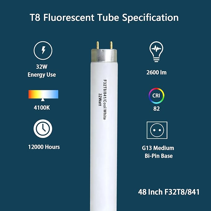 10 Pack F32T8 32W 48 Inch Fluorescent Light Bulbs 4100K Cool White G13 Medium Bi Pin Base