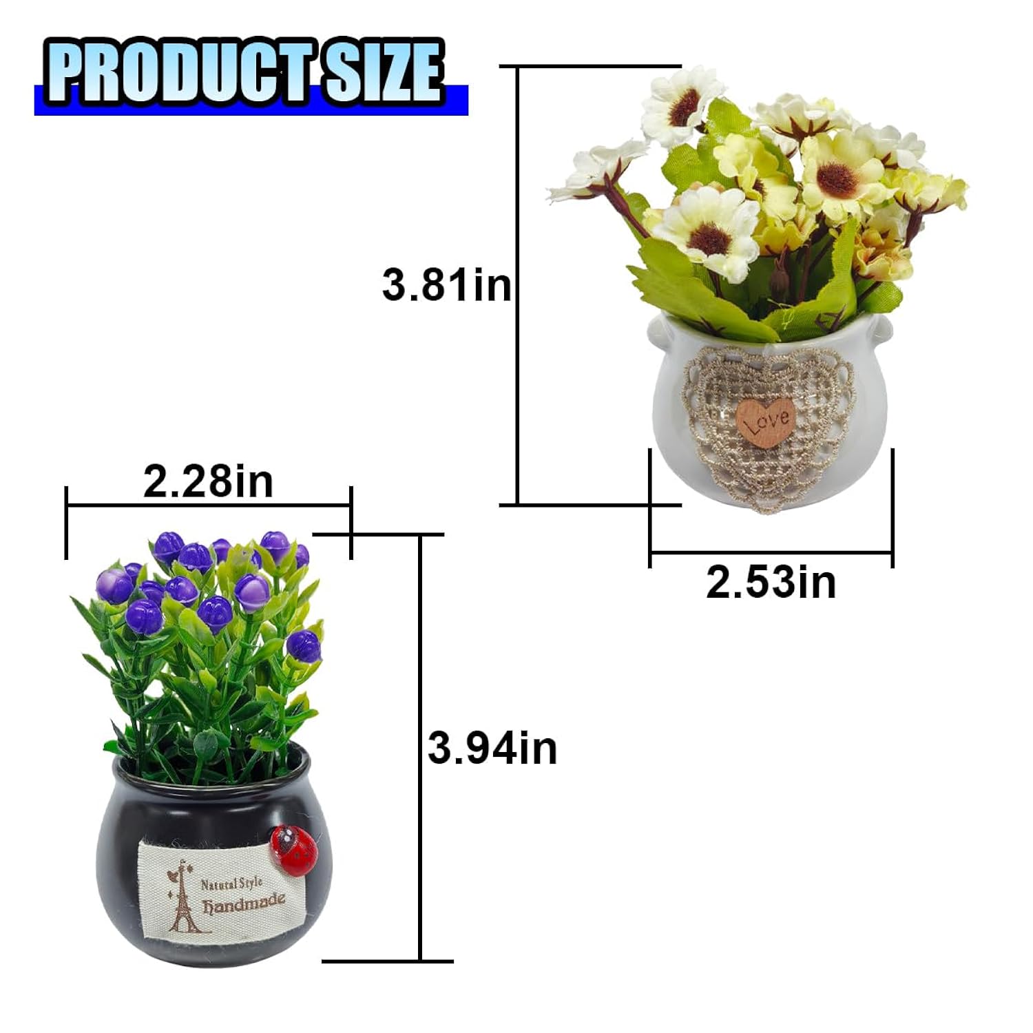 2Pcs Cute Flower Bouquet In Pottery Vase Car Dashboard Ornament For Women Interior Aesthetic, Miniature Artificial Plant Car Center Console&Dashboard Decoration For Home Office (Purple/Beige)