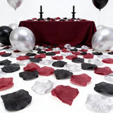900 Pcs Burgundy Black Silver Rose Petals For Romantic Night - Maroon Artificial Silk Flower Petals For Wedding Aisle Decor, Flower Girl Scatters, Anniversary, Bridal Shower & Table Centerpieces