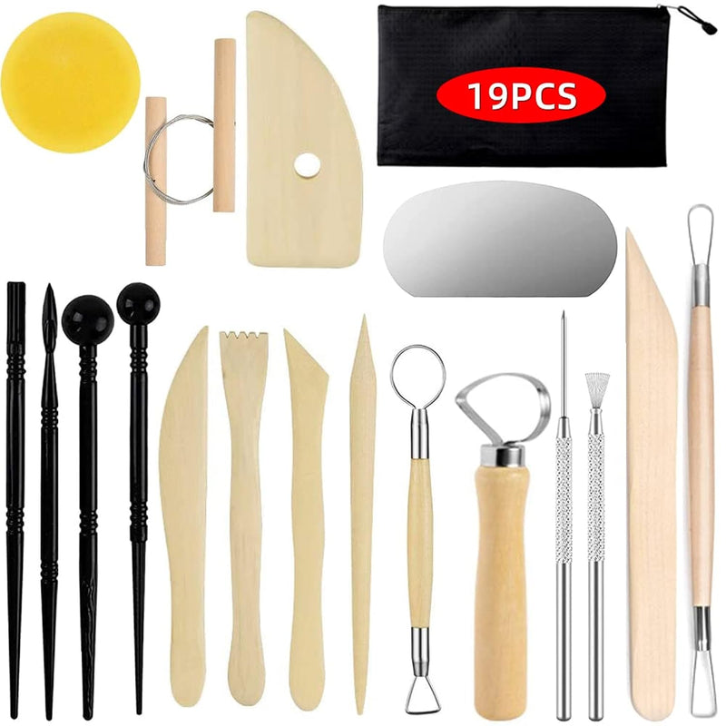 Pottery Clay Sculpting Tools For Polymer, 19Pcs Basic Wood Ceramics Carving To