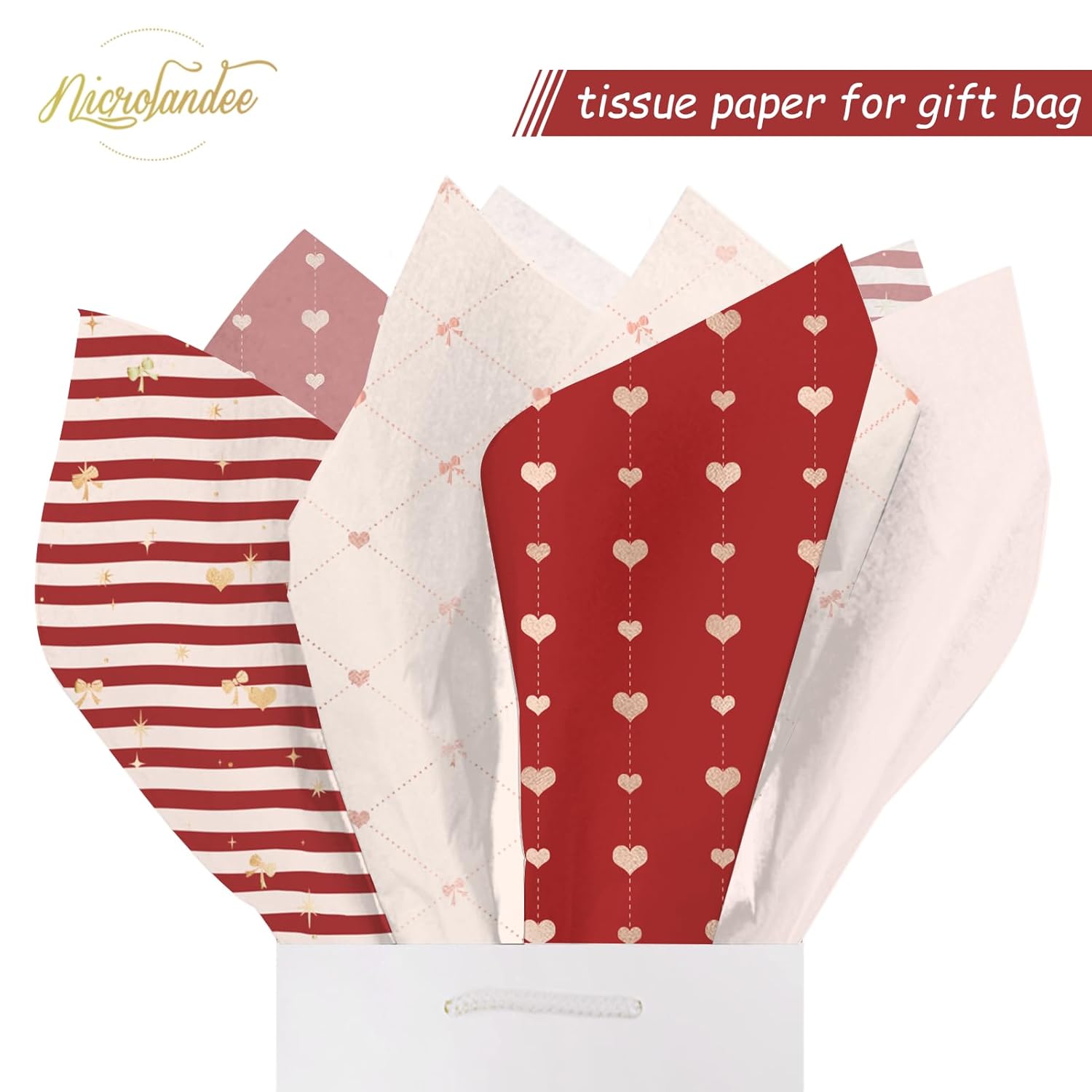 24 Sheets Valentine'S Day Wrapping Tissue Paper, Pink Red Gift Wrap Paper With Foil Gold Heart Dots For Birthday, Mother'S Day, Father'S Day, Wedding Gift Packing, 15 X 20 Inch
