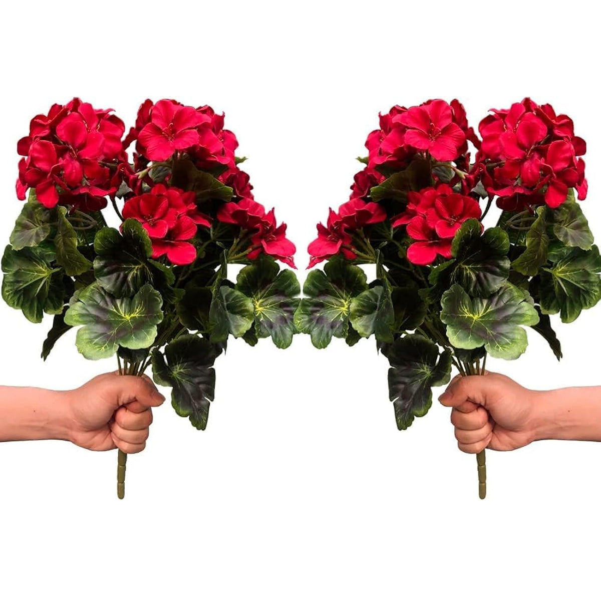Artificial Geranium Silk Flower Bush Red 19 Inches Faux Geranium Flowers Plant For Outdoor Planter Home Patio Garden Decoration Set Of 2
