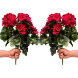 Artificial Geranium Silk Flower Bush Red 19 Inches Faux Geranium Flowers Plant For Outdoor Planter Home Patio Garden Decoration Set Of 2
