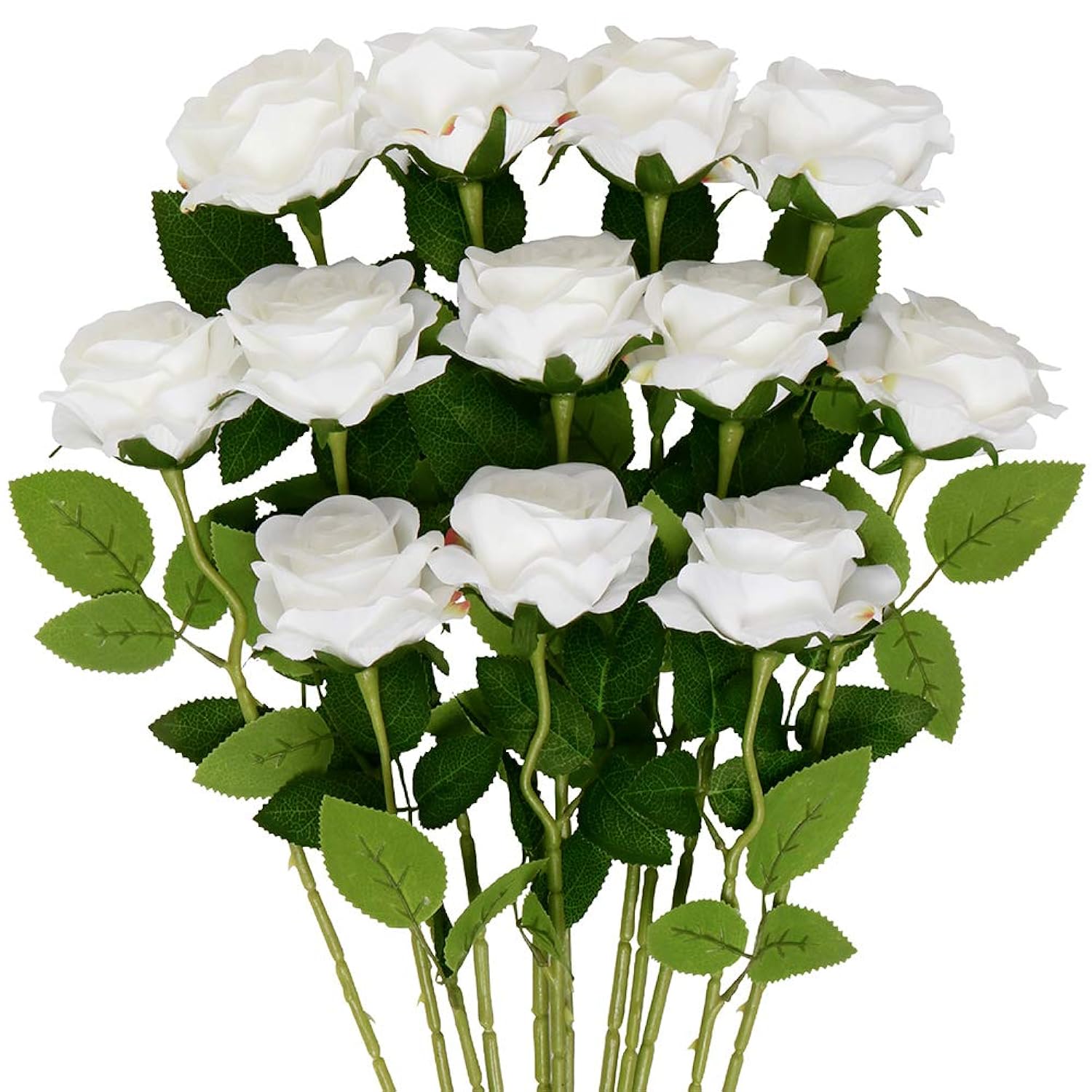 12 Pcs White Rose Artificial Flowers, Fake Roses With Long Stem Realistic Silk Rose Bouquets Wedding Valentines Day Decorations Faux Floral Arrangement Bridal Shower Party Home Table Decor