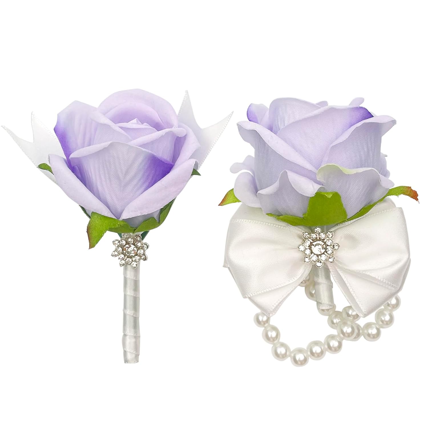 Purple Corsage And Boutonniere Set For Wedding Prom Artificial Flower Corsage Wristlet With Double Pearl Tie Boutonniere For Men Suit Decorations Bridesmaids Groom Groomsmen Bridal Shower