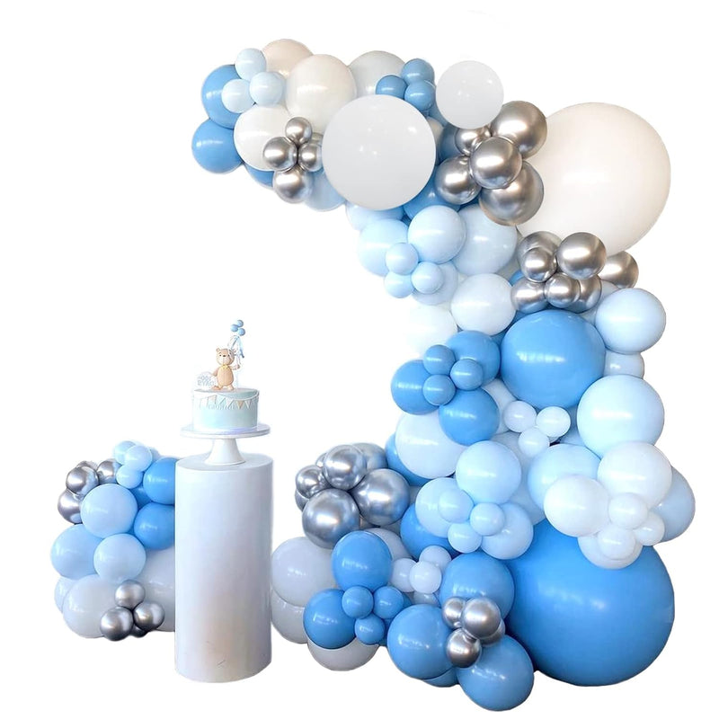 Blue Balloons Arch Garland Kit, 129Pcs Blue White Silver Confetti Ball