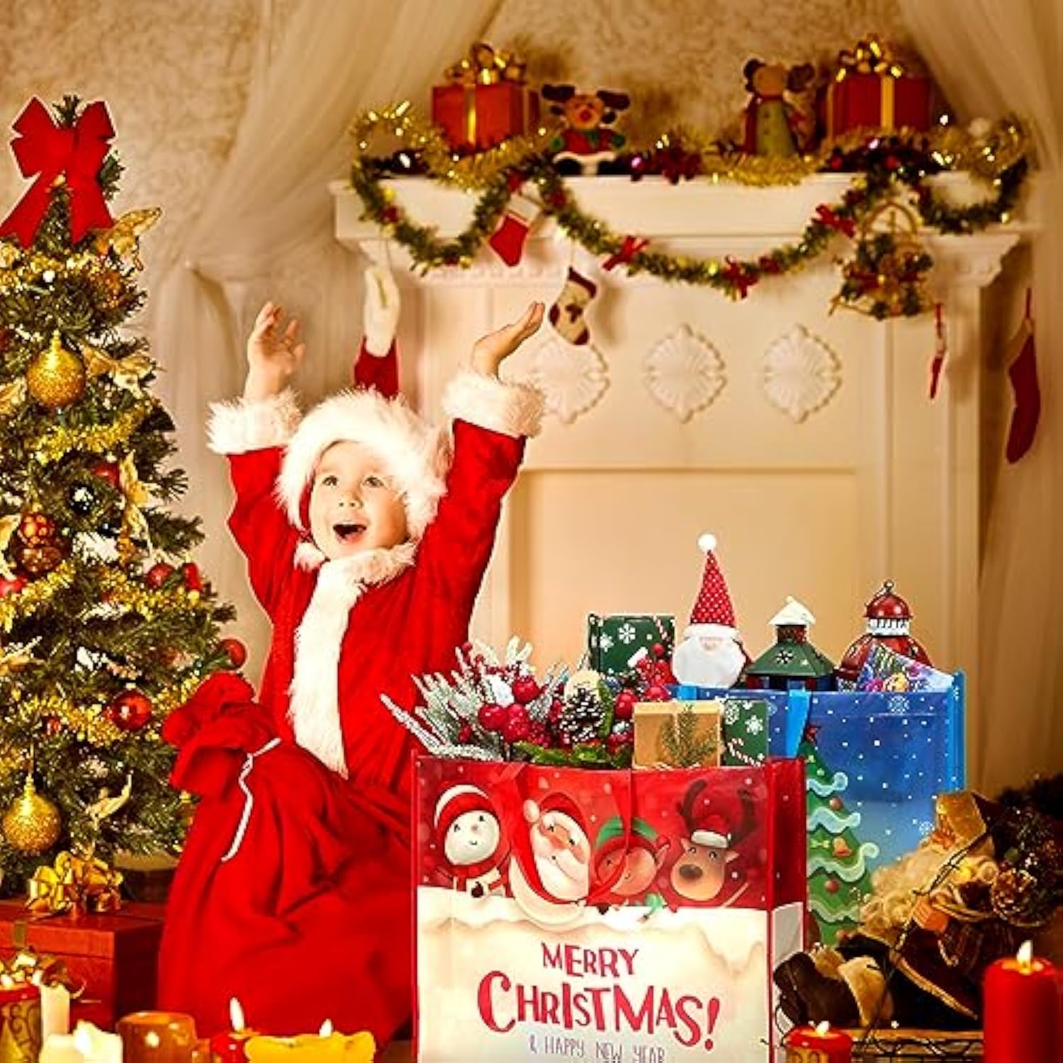 4 Pcs Extra Large Christmas Gift Bag 20 X 16 Inch Jumbo Gift Bag Large Tote Bag With Handles Reusable Non Woven Gift Bags Santa Snowman Christmas Gift Bags For Xmas Party Favor Shopping Supplies Bags