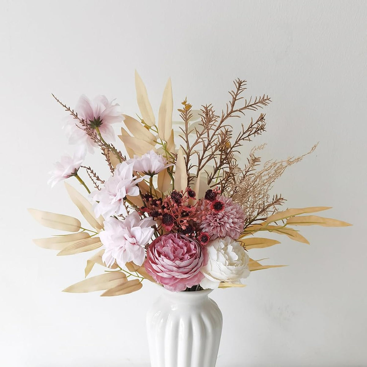 Artificial Fake Flowers Plants Silk Flower Table Arrangements Wedding Bouquets Decorations Plastic Floral Table Centerpieces For Home Kitchen Garden Party Décor (Pink Purple-A1)