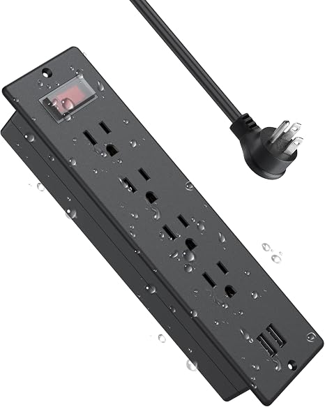 Recessed Power Strip 4 Outlets 2 USB Waterproof Furniture Desk Table Mount