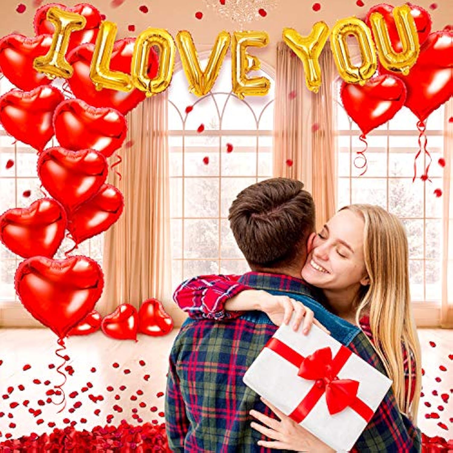 I Love You Balloons And Heart Balloons Kit With Rose Petals, Valentine