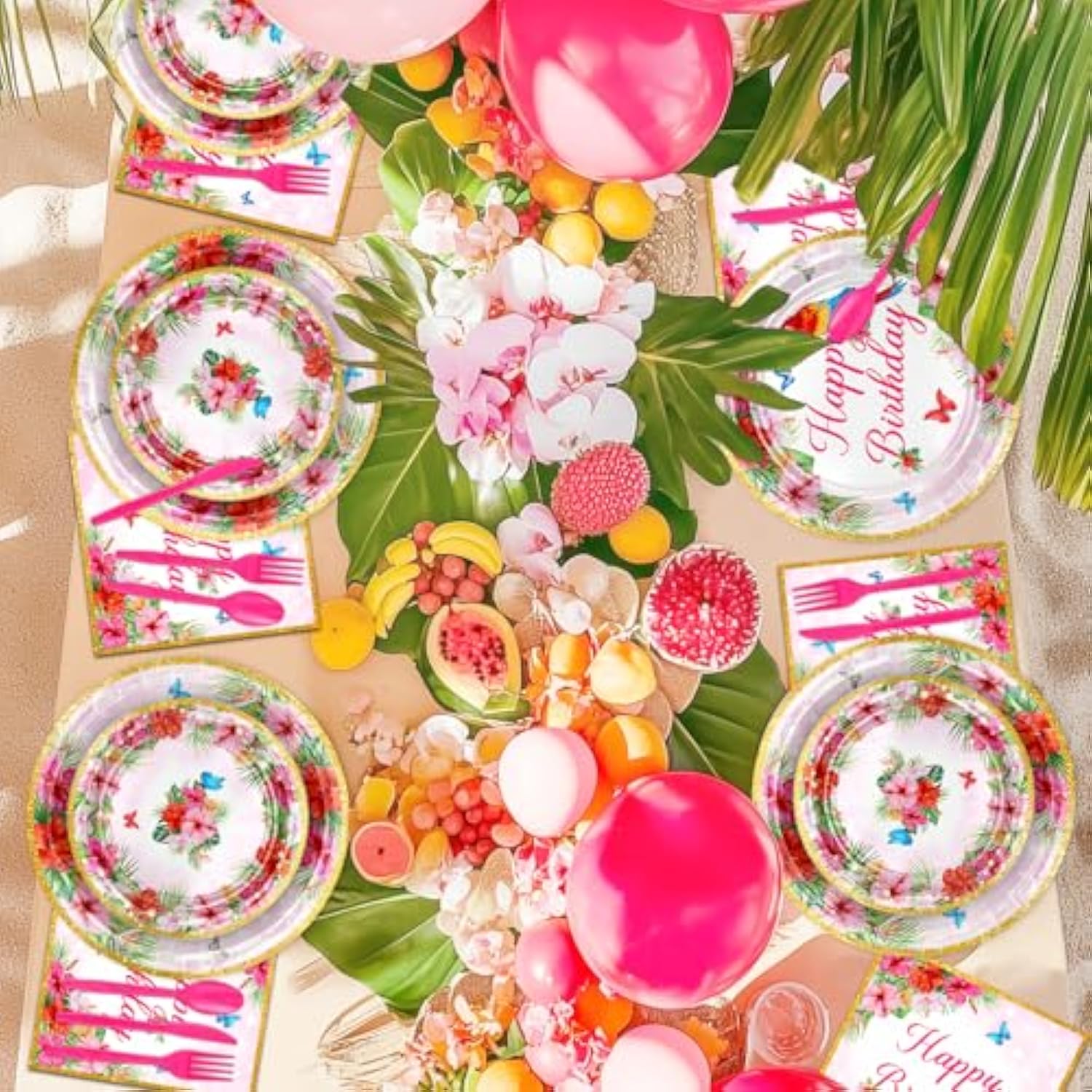 168 Pcs Hawaiian Luau Birthday Party Decorations Tropical Birthday Plates And Napkins Disposable Serve 24 Parrot Tropical Tableware For Women Girls