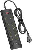 12 Outlet Surge Protector Power Strip with USB C and Flat Plug Cord