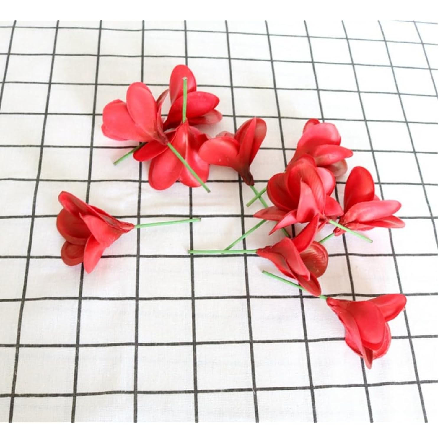 10 Pcs Artificial Plumeria Flowers -1.5Inch Stems & 3Inch Real Touch Lifelike Frangipani Fake Flower Bouquets For Cake Top Home Office Wedding Engagement Party Spring Flowers Decor (Red)