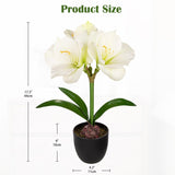 White Amaryllis Fake Flowers 17.3'' Tall Silk Amaryllis Plant In Black Pot Artificial Floral Arrangement With Decorative Bulb For Home Office Bathroom Kitchen Table Holiday Décor