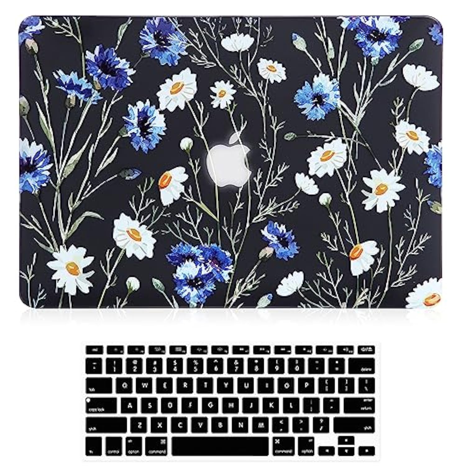 Case For Macbook Air 13 Inch (Model: A1466 & A1369, 2010-2017 Release), 3D Effect Matte Black See Through Hard Cover & Keyboard Cover Compatible Older Version Mac Air 13.3 Inch, Floral Pattern
