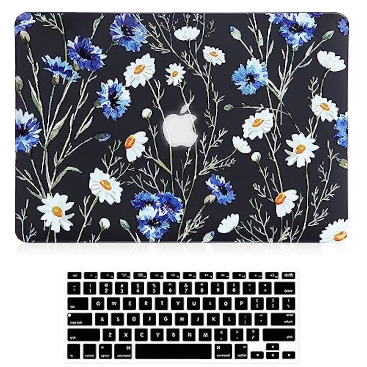 Case For Macbook Air 13 Inch (Model: A1466 & A1369, 2010-2017 Release), 3D Effect Matte Black See Through Hard Cover & Keyboard Cover Compatible Older Version Mac Air 13.3 Inch, Floral Pattern
